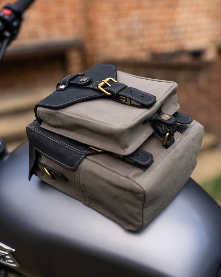 GOLDTOP CANVAS & LEATHER TANK BAG - LARGE - SLATE GREY & BLACK