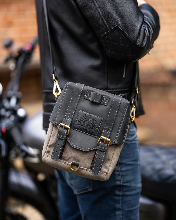 GOLDTOP CANVAS & LEATHER TANK BAG - LARGE - SLATE GREY & BLACK