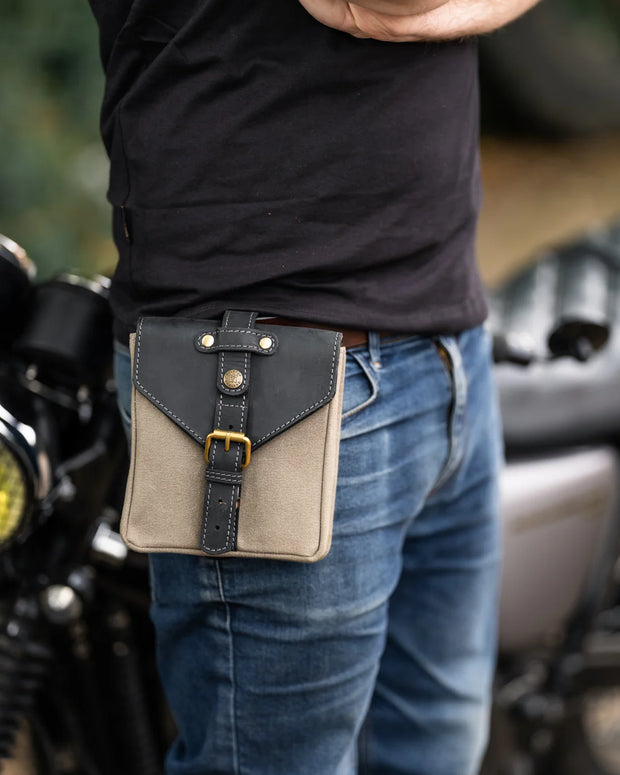 GOLDTOP CANVAS & LEATHER TANK BAG - SMALL - SLATE GREY & BLACK