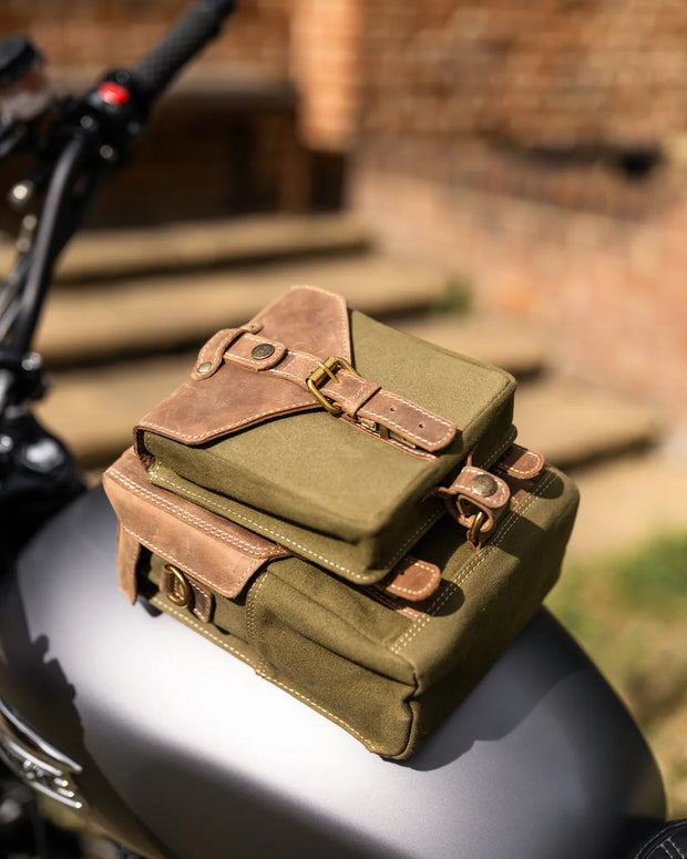 GOLDTOP CANVAS & LEATHER TANK BAG - SMALL - OLIVE GREEN & LIGHT TAN