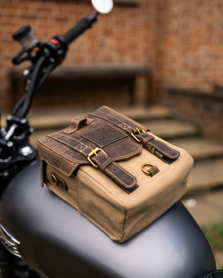 GOLDTOP CANVAS & LEATHER TANK BAG - LARGE - SAHARA & TOBACCO