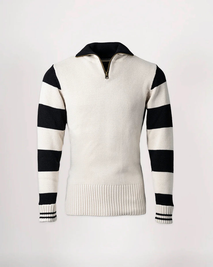 GOLDTOP 1920'S MOTORCYCLE RACING SWEATER - ECRU/BLACK STRIPE