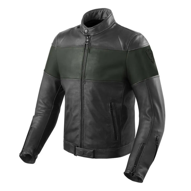 REV'IT! NOVA VINTAGE LEATHER JACKET- SIZE 54 - BLACK-GREEN