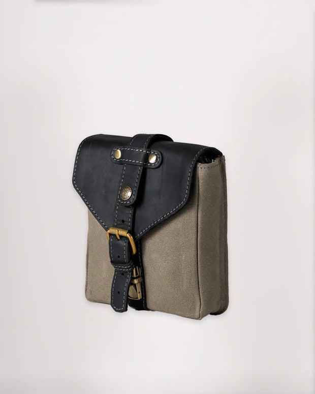 GOLDTOP CANVAS & LEATHER TANK BAG - SMALL - SLATE GREY & BLACK