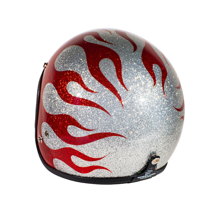 70's JET HELMET - SUPERFLAKES COLLECTION - FLAMES SILVER & RED