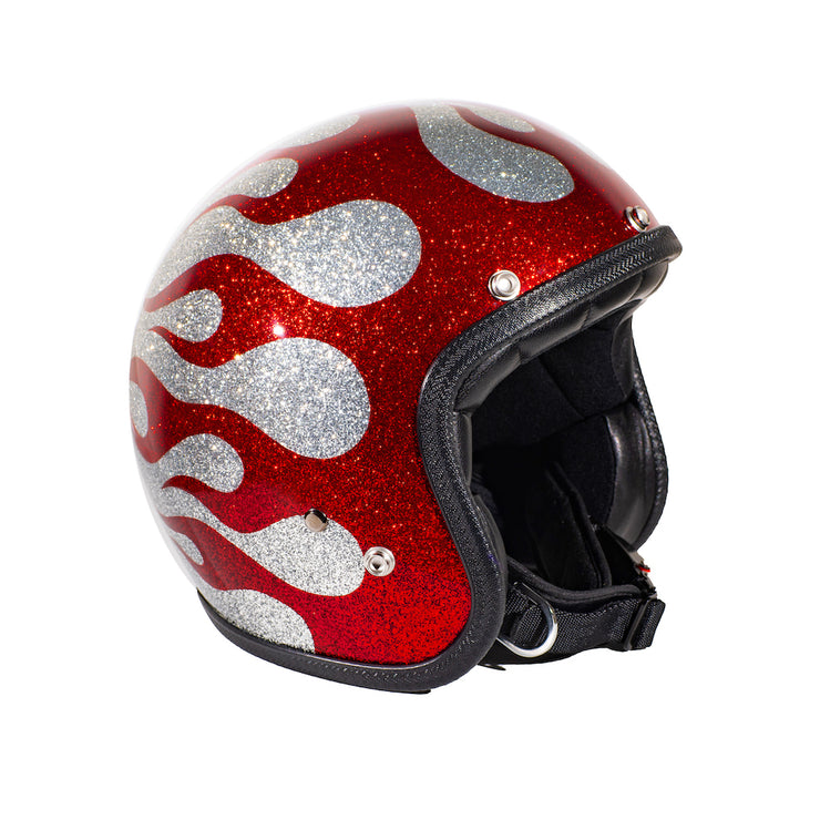 70's JET HELMET - SUPERFLAKES COLLECTION - FLAMES SILVER & RED