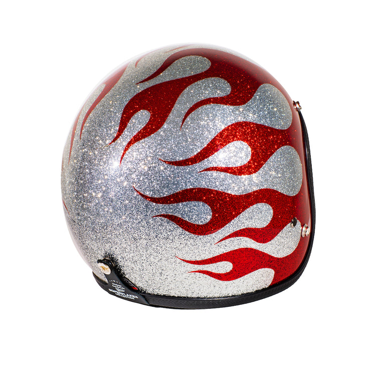 70's JET HELMET - SUPERFLAKES COLLECTION - FLAMES SILVER & RED