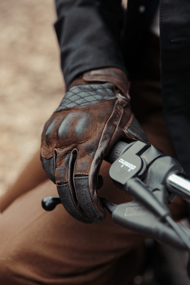 AGE OF GLORY SHIFTER GLOVES - BROWN LEATHER & DENIM