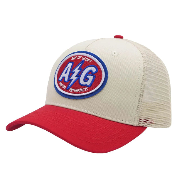 AGE OF GLORY PILOT TRUCKER CAP - OFF-WHITE RED