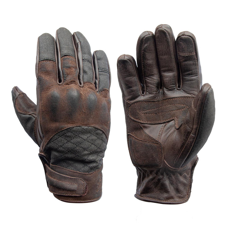 AGE OF GLORY SHIFTER GLOVES - BROWN LEATHER & DENIM