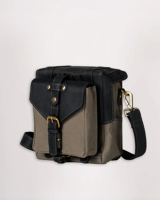 GOLDTOP CANVAS & LEATHER TANK BAG - LARGE - SLATE GREY & BLACK