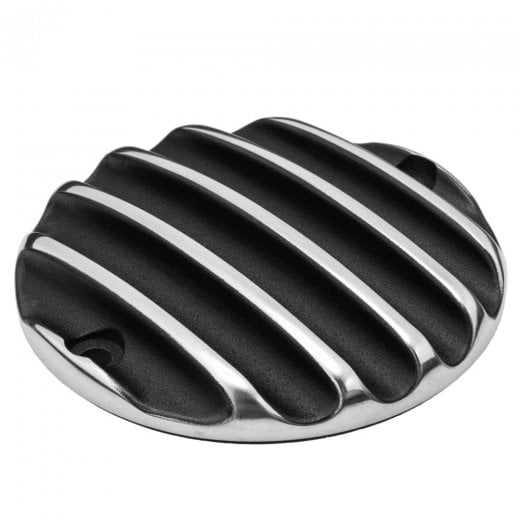 MOTONE CLUTCH COVER/BADGE - RIBBED - BLACK/POLISH CONTRAST FINISH