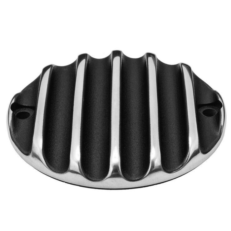 MOTONE CLUTCH COVER/BADGE - RIBBED - BLACK/POLISH CONTRAST FINISH