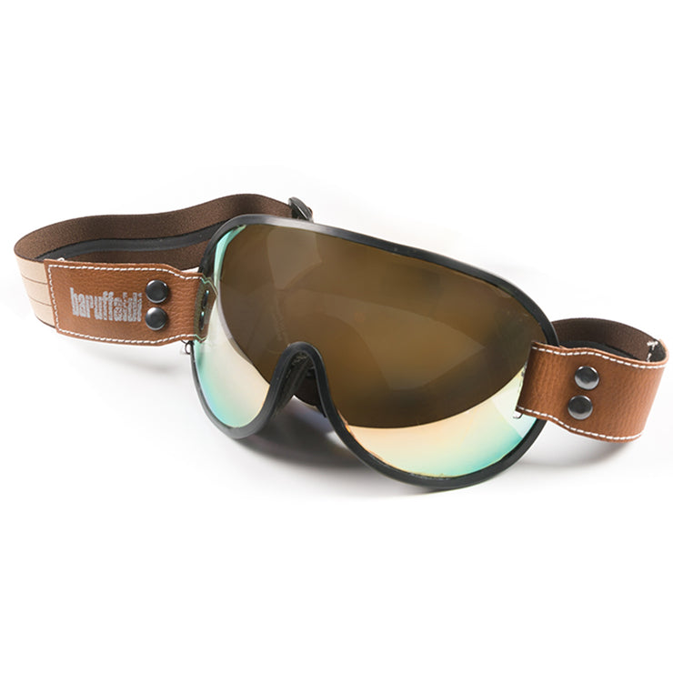 BARUFFALDI ETRURIA CAFE RACER GOGGLES - BLUE MIRROR W/ BEIGE BAND