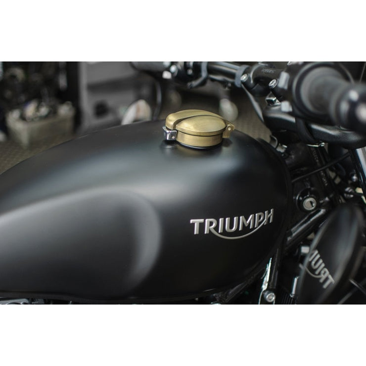 MOTONE MONZA CAP KIT FOR TRIUMPH & HD - BRUSHED BRASS PLATED FINISH