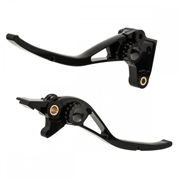 MOTONE PIKE ADJUSTABLE BRAKE AND CLUTCH LEVER SET - TYPE R - BILLET BLACK ALUMINIUM